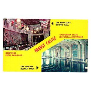 Hearst Castle Postcard CA Refectory Dining Hall Roman Indoor Pool Historic